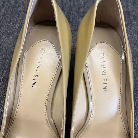 Gianni Bini Patent Leather Pumps 10M Classic Tan Heel Business Shoes Round Toe - Picture 9 of 11